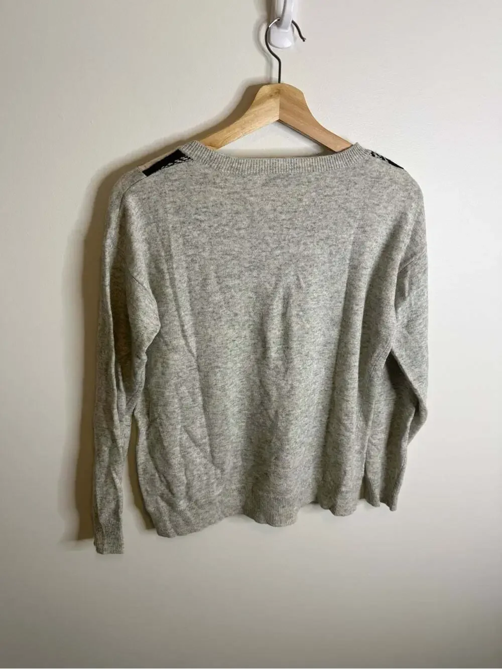 J. Crew Gray Crewneck Sweater with Navy and Cream Stripes wool rabbit hair small